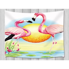 Flamingo In Love On Lotus Leaf Wall Hanging Tapestry Smooth Supple Multi-size   253329434737
